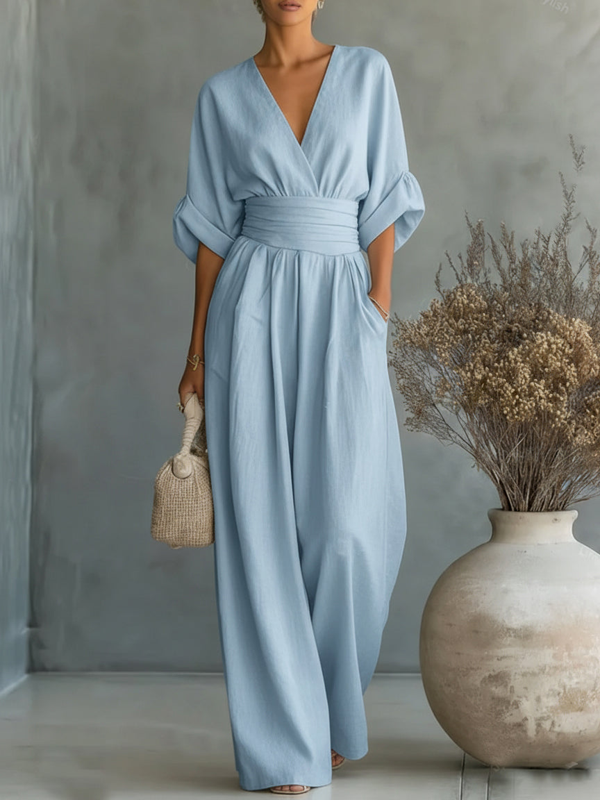 ESSENTIAL - Elegant V-Neck High-Waisted Jumpsuit
