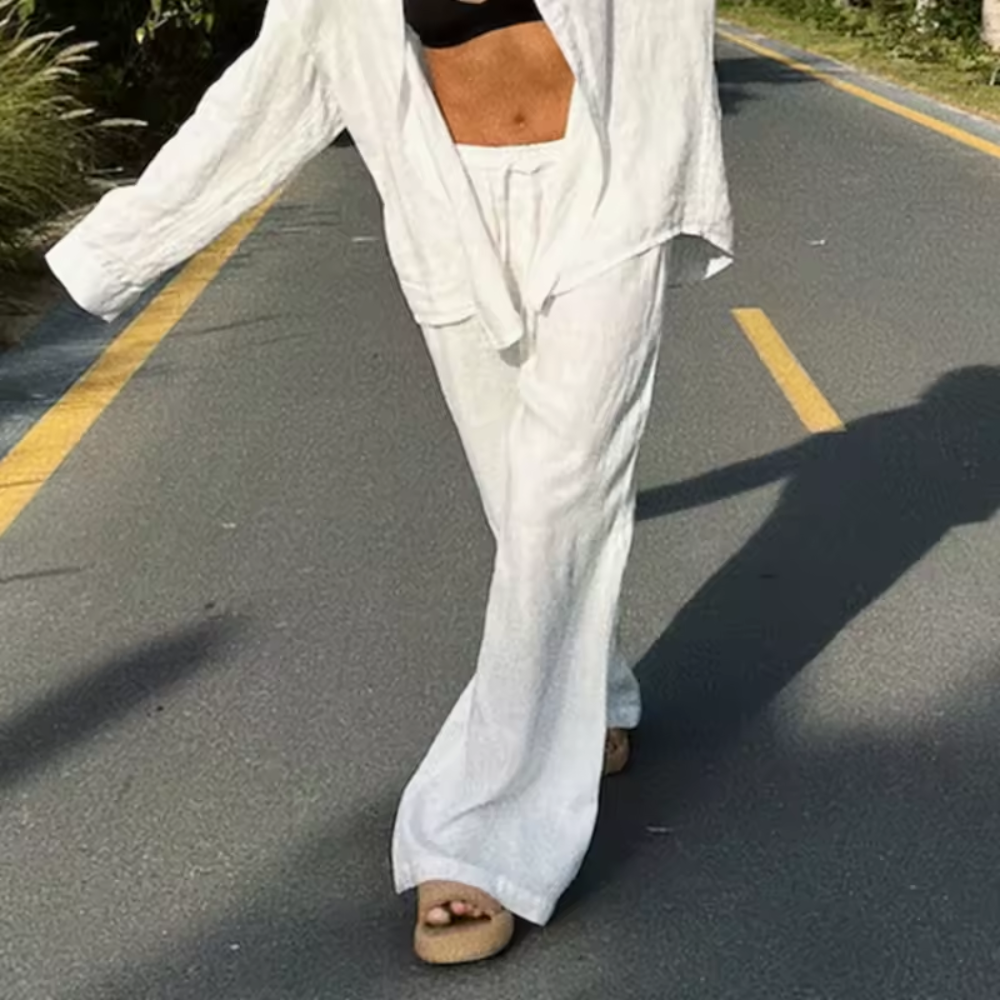 CAVELLA | HIGH-WAIST DRAWSTRING WIDE-LEG TROUSERS