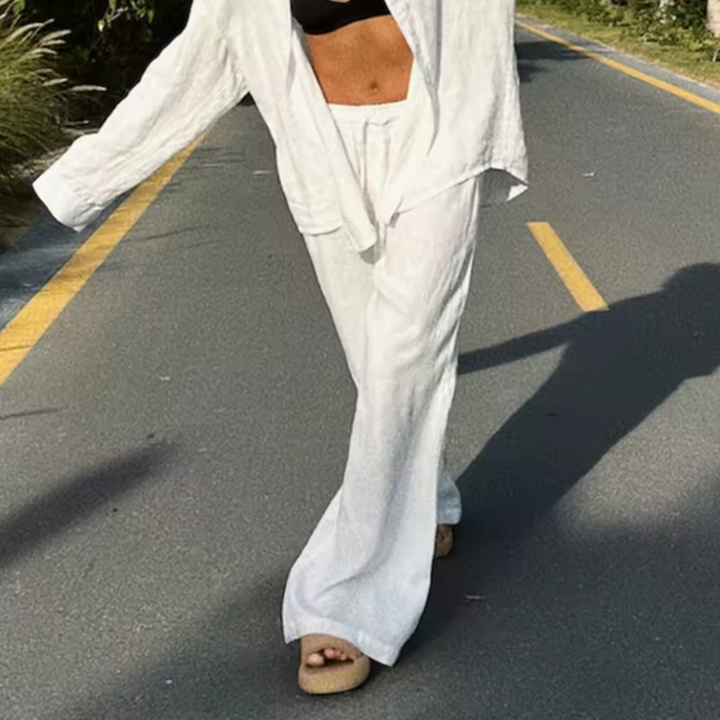 CAVELLA | HIGH-WAIST DRAWSTRING WIDE-LEG TROUSERS