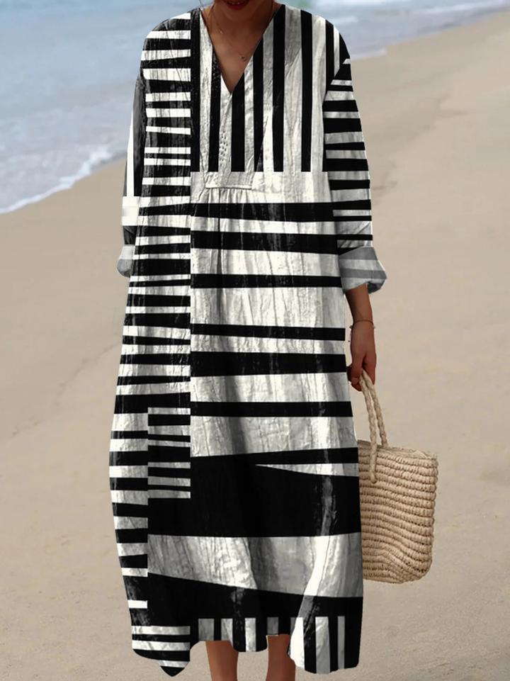 JANE | ABSTRACT STRIPE PATTERN PRINTED WOMEN’S DRESS