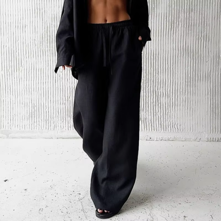 CAVELLA | HIGH-WAIST DRAWSTRING WIDE-LEG TROUSERS