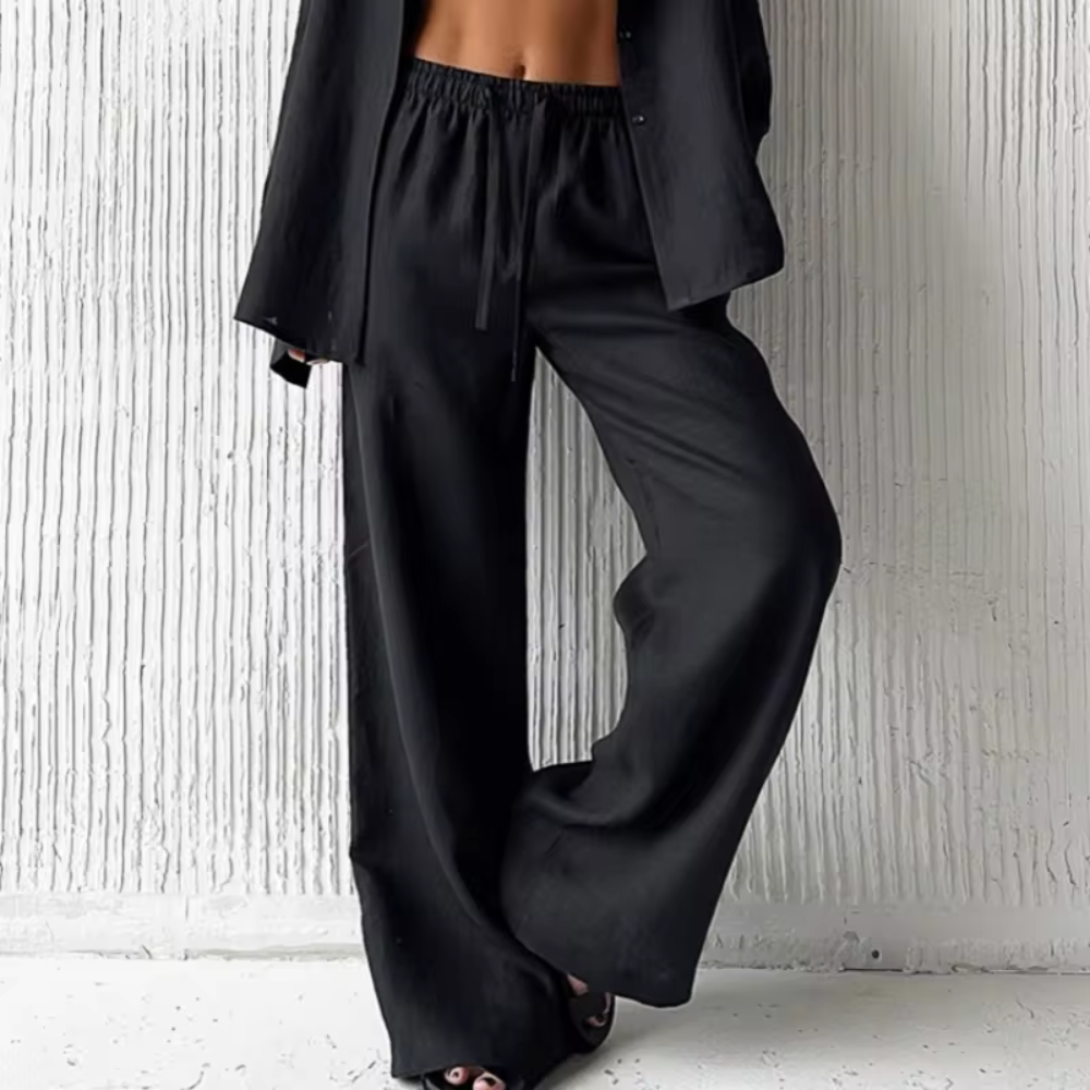 CAVELLA | HIGH-WAIST DRAWSTRING WIDE-LEG TROUSERS