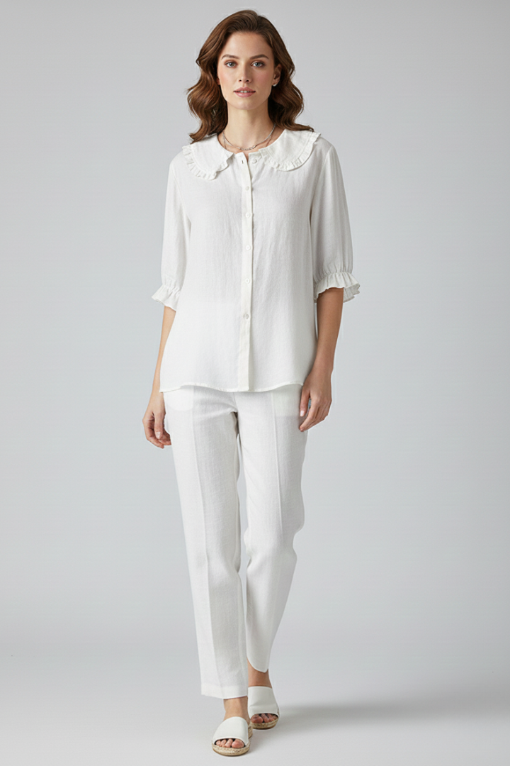 Megan | Ruffle Collar Striped Blouse