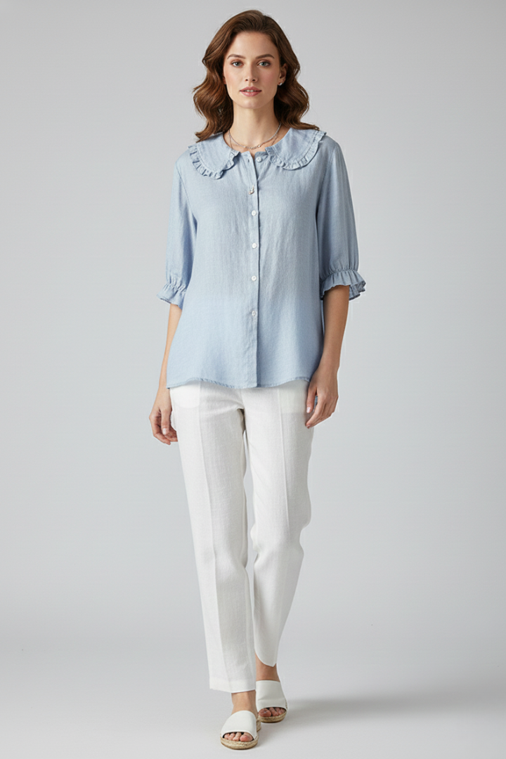 Megan | Ruffle Collar Striped Blouse