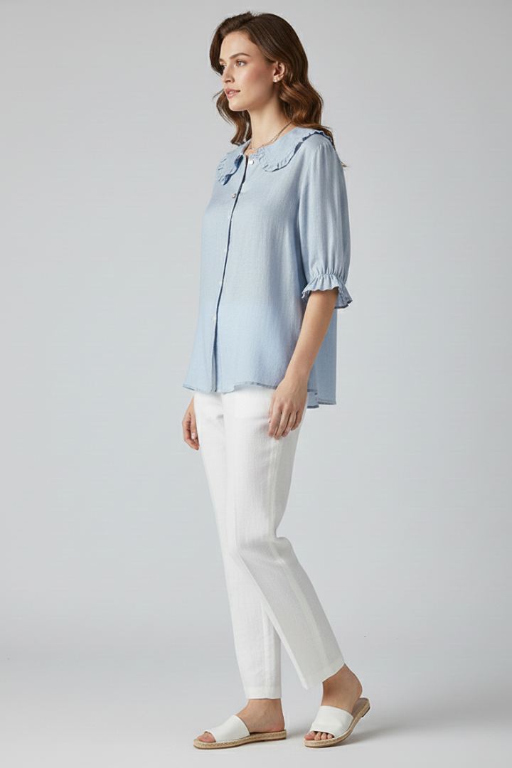 Megan | Ruffle Collar Striped Blouse
