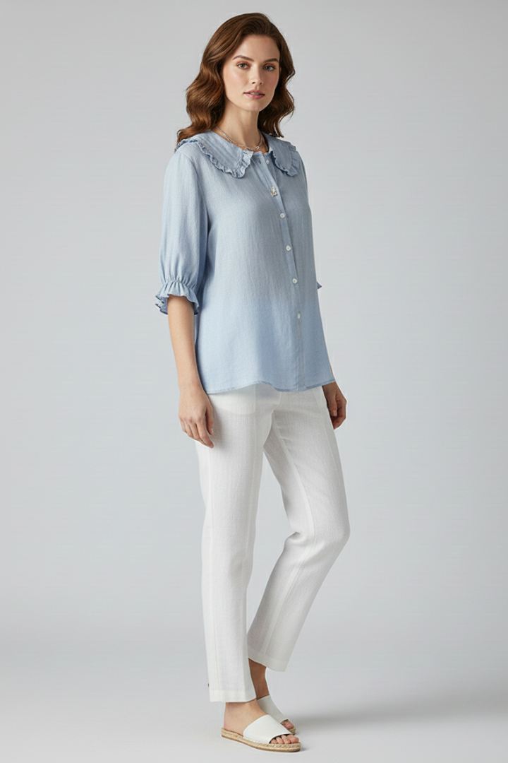 Megan | Ruffle Collar Striped Blouse