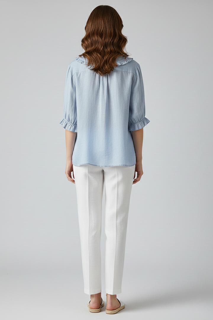 Megan | Ruffle Collar Striped Blouse