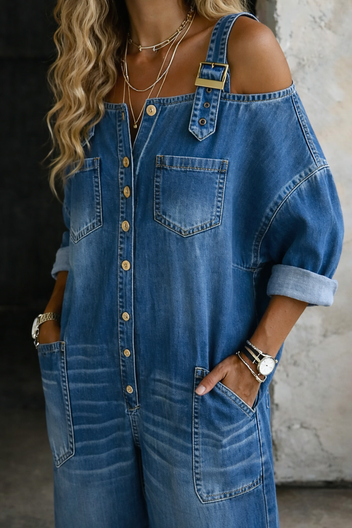 Sophia | Denim Jumpsuit with Exposed Shoulders