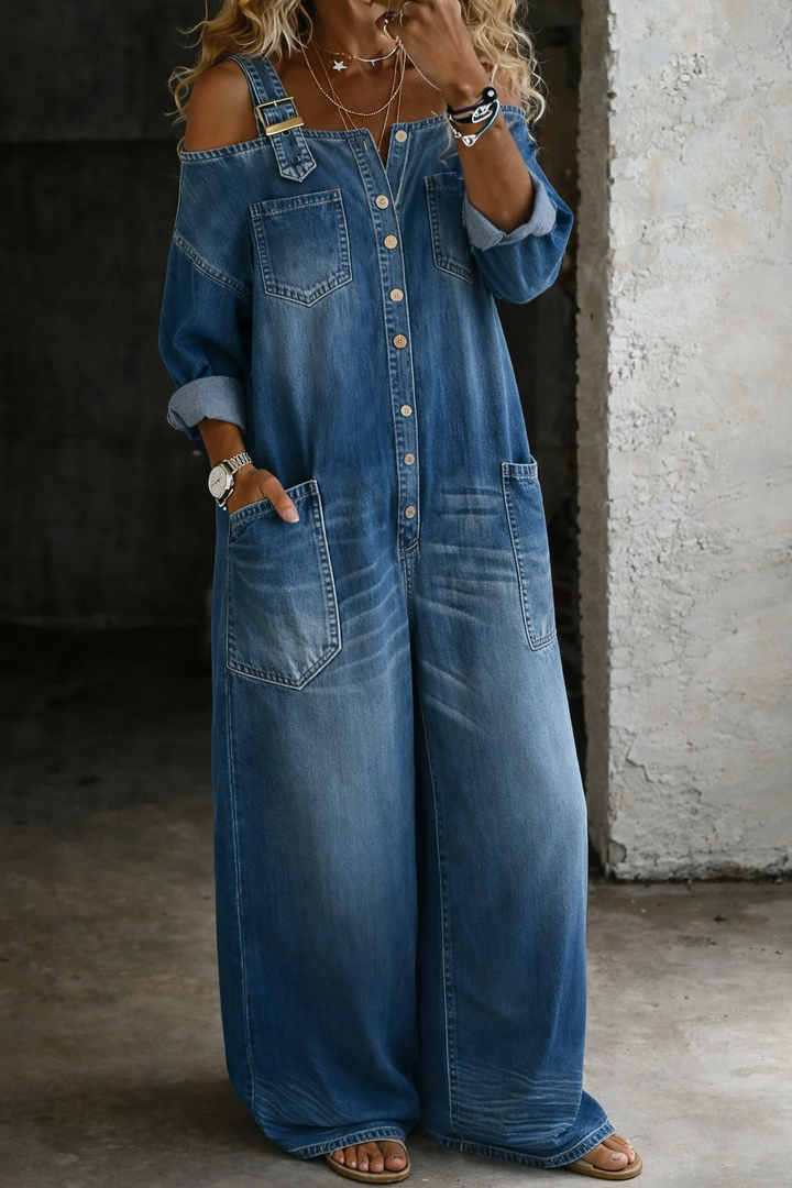 Sophia | Denim Jumpsuit with Exposed Shoulders