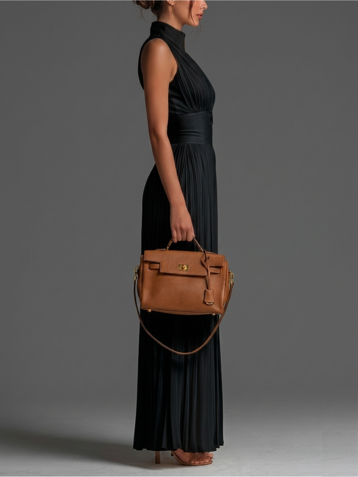 Zsófia Jumpsuit – Black Pleated Chiffon