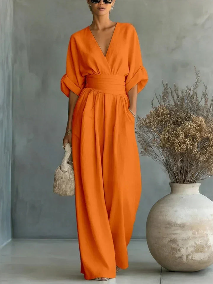 ESSENTIAL - Elegant V-Neck High-Waisted Jumpsuit