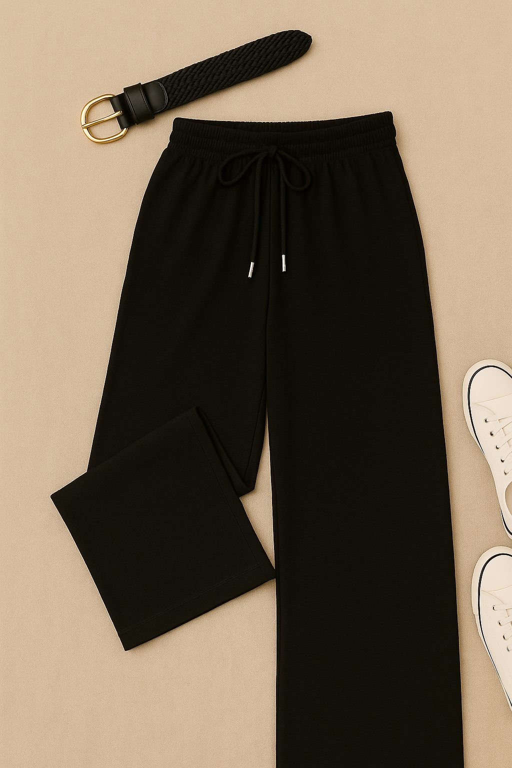 Women’s Trousers – High-Waisted Wide-Leg, Linen-Look Elegance