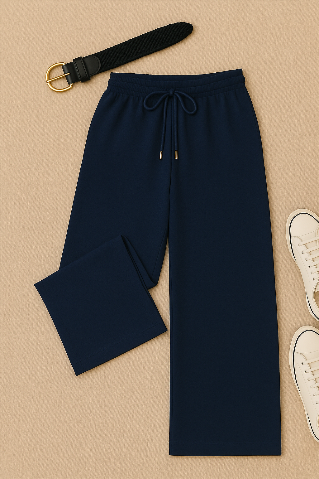 Women’s Trousers – High-Waisted Wide-Leg, Linen-Look Elegance