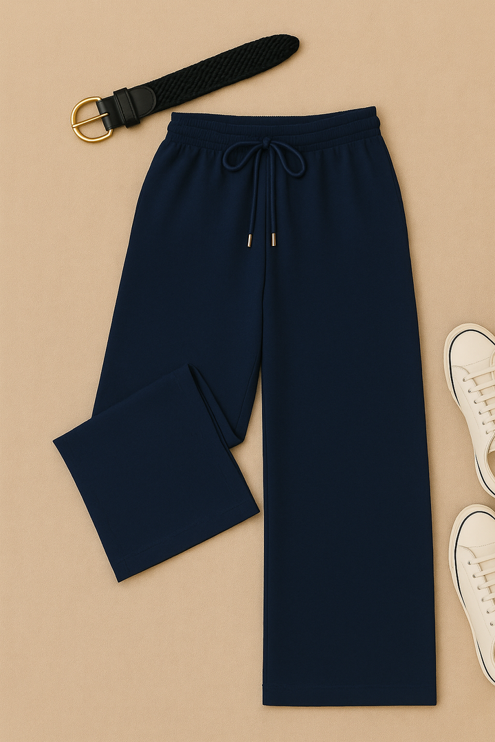 Women’s Trousers – High-Waisted Wide-Leg, Linen-Look Elegance