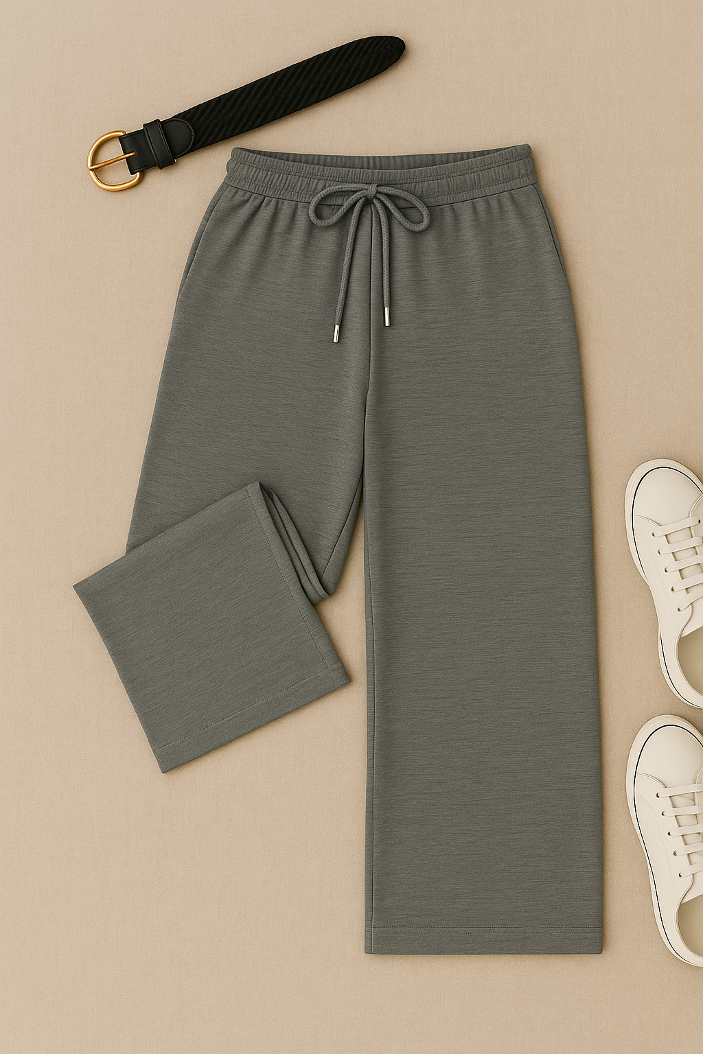 Women’s Trousers – High-Waisted Wide-Leg, Linen-Look Elegance