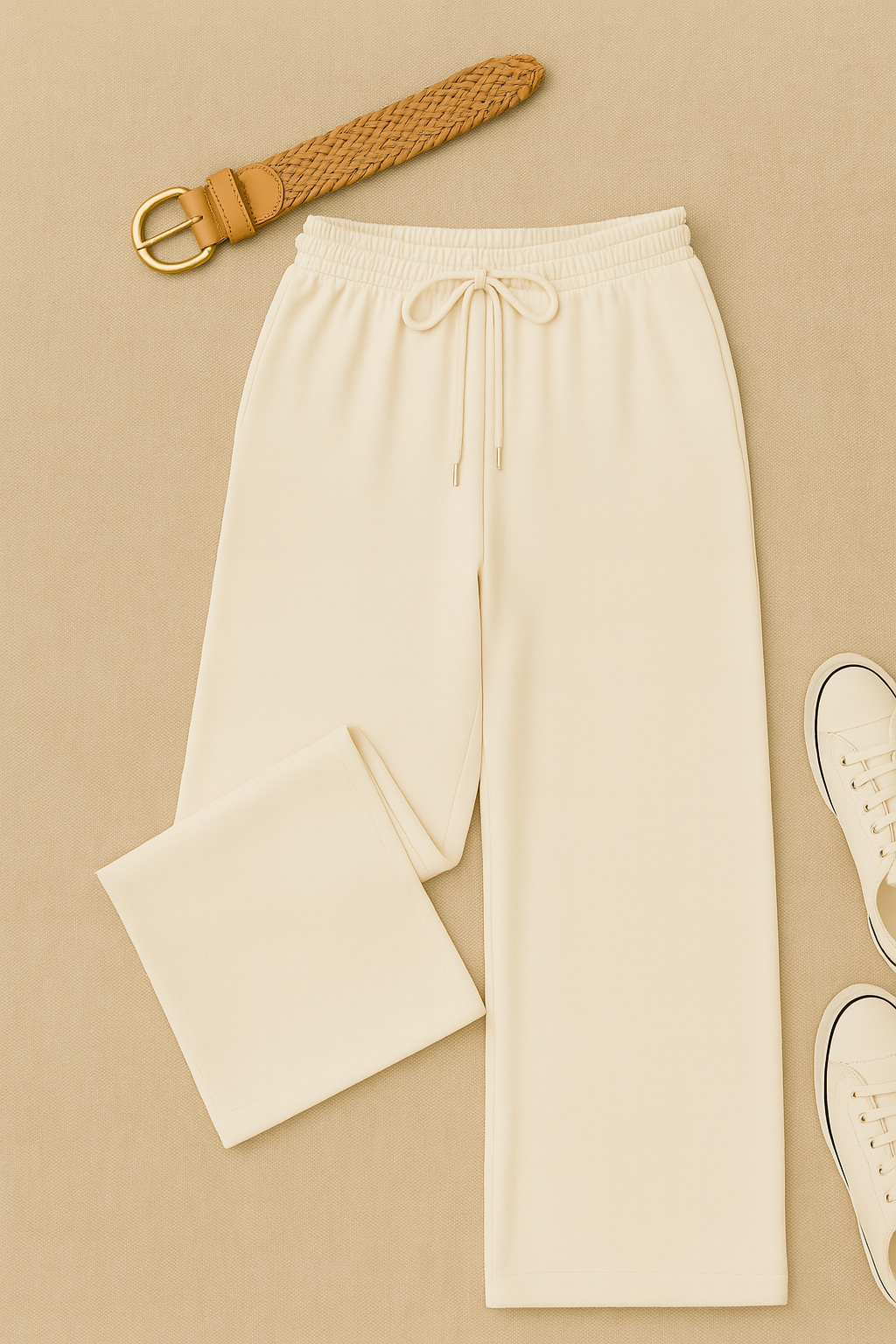 Women’s Trousers – High-Waisted Wide-Leg, Linen-Look Elegance