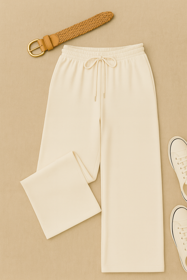 Women’s Trousers – High-Waisted Wide-Leg, Linen-Look Elegance