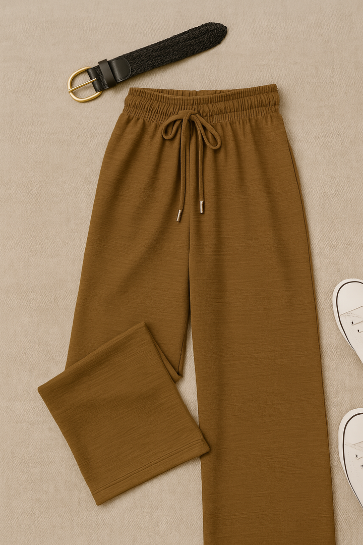 Women’s Trousers – High-Waisted Wide-Leg, Linen-Look Elegance