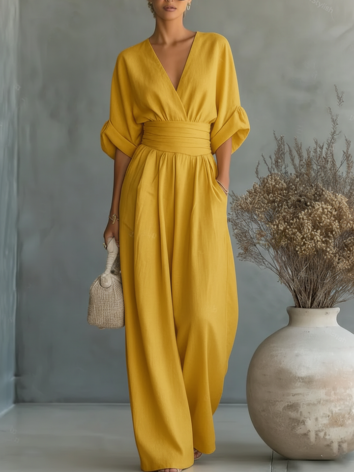 ESSENTIAL - Elegant V-Neck High-Waisted Jumpsuit