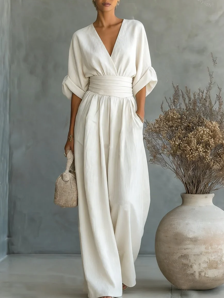 ESSENTIAL - Elegant V-Neck High-Waisted Jumpsuit