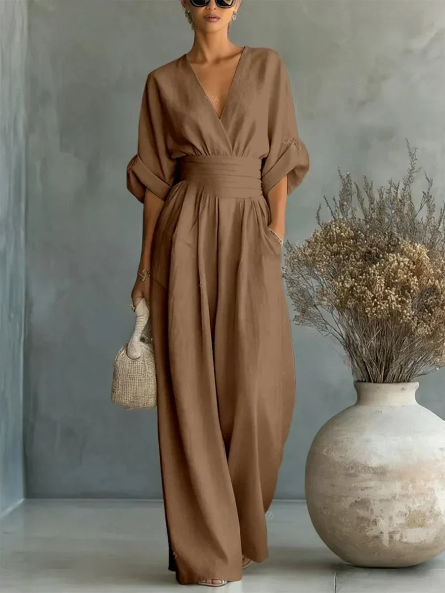 ESSENTIAL - Elegant V-Neck High-Waisted Jumpsuit
