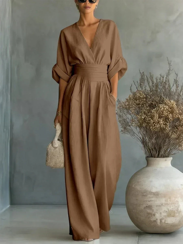 ESSENTIAL - Elegant V-Neck High-Waisted Jumpsuit