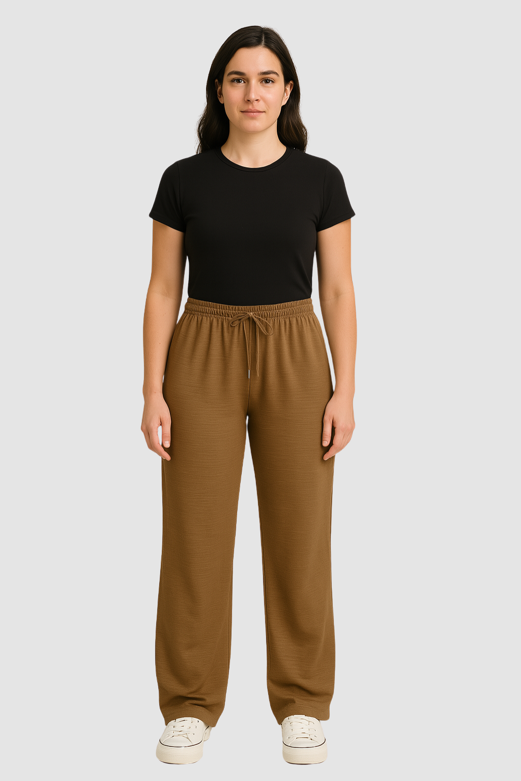 Women’s Trousers – High-Waisted Wide-Leg, Linen-Look Elegance