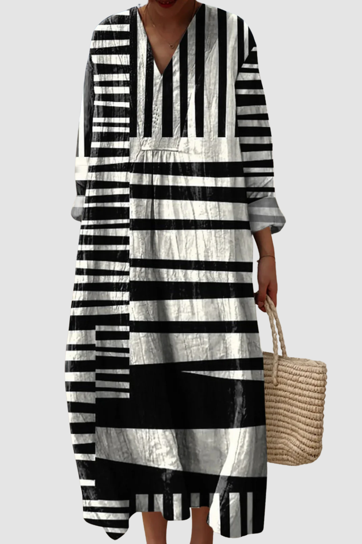 JANE | ABSTRACT STRIPE PATTERN PRINTED WOMEN’S DRESS