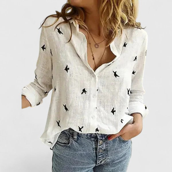 Sarah | Women’s Linen Blend V Neck Button Blouse