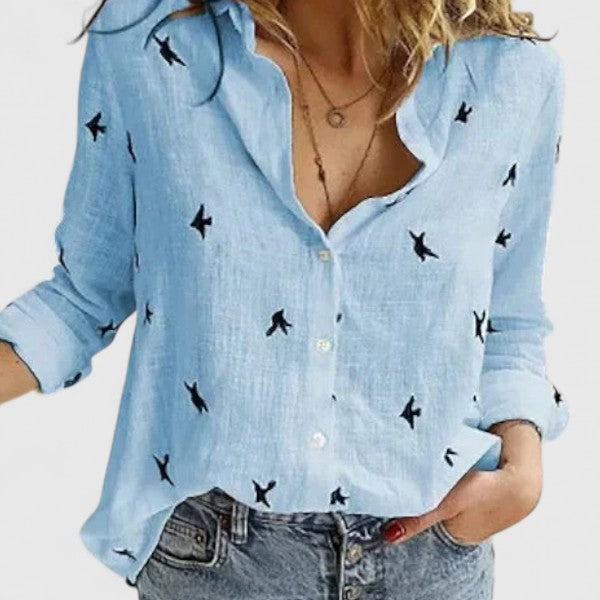Sarah | Women’s Linen Blend V Neck Button Blouse