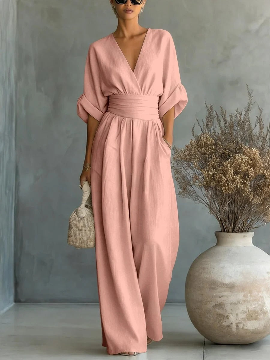 ESSENTIAL - Elegant V-Neck High-Waisted Jumpsuit