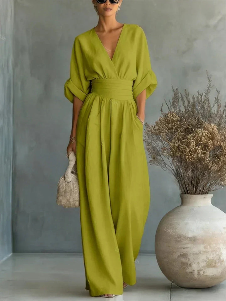 ESSENTIAL - Elegant V-Neck High-Waisted Jumpsuit